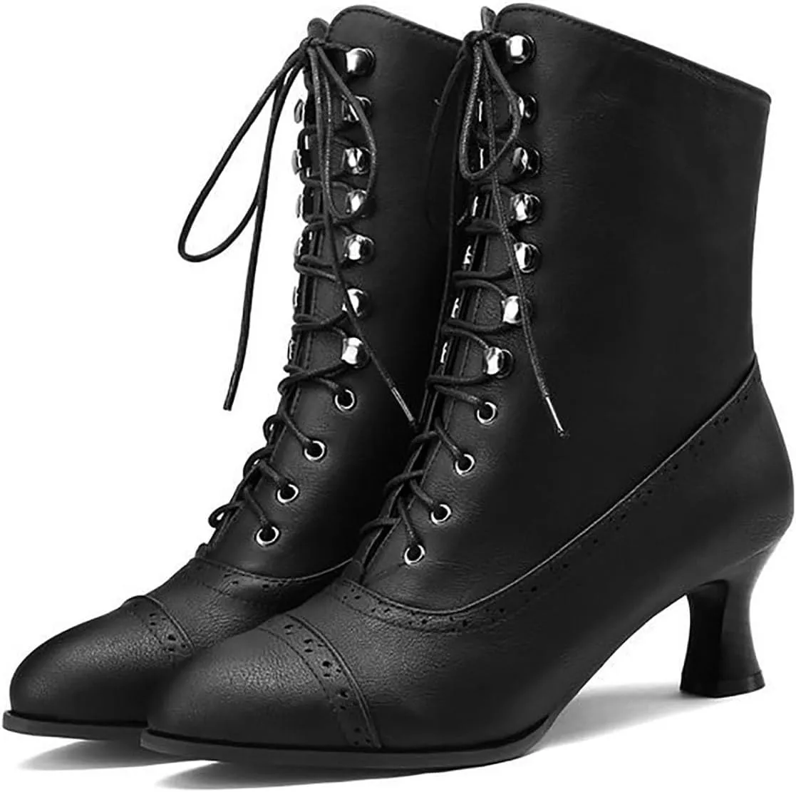 Women's Ankle Boots Vintage Kitten Heel Victorian Boots Fashion Lace Up Dance Boots Western 70s Medieval Cowboy Boots