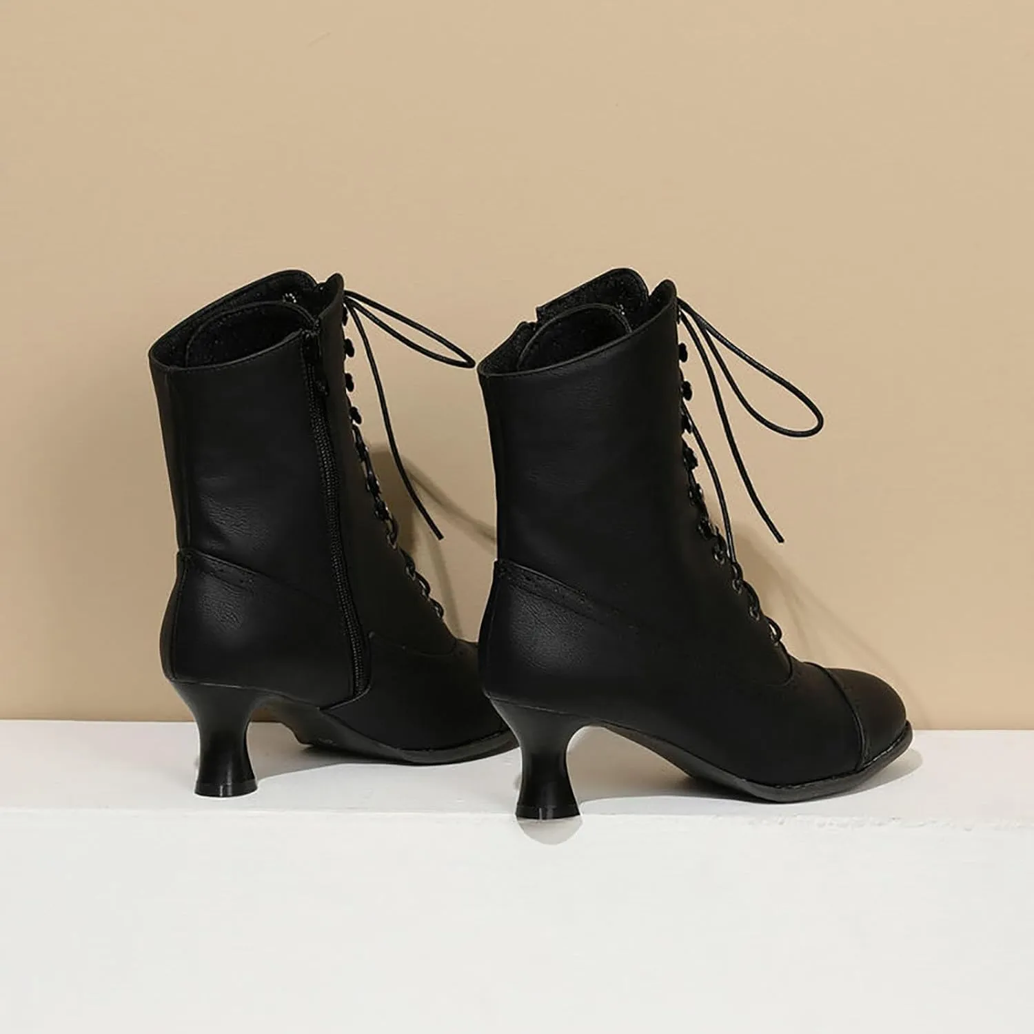 Women's Ankle Boots Vintage Kitten Heel Victorian Boots Fashion Lace Up Dance Boots Western 70s Medieval Cowboy Boots
