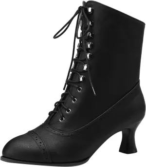 Women's Ankle Boots Vintage Kitten Heel Victorian Boots Fashion Lace Up Dance Boots Western 70s Medieval Cowboy Boots
