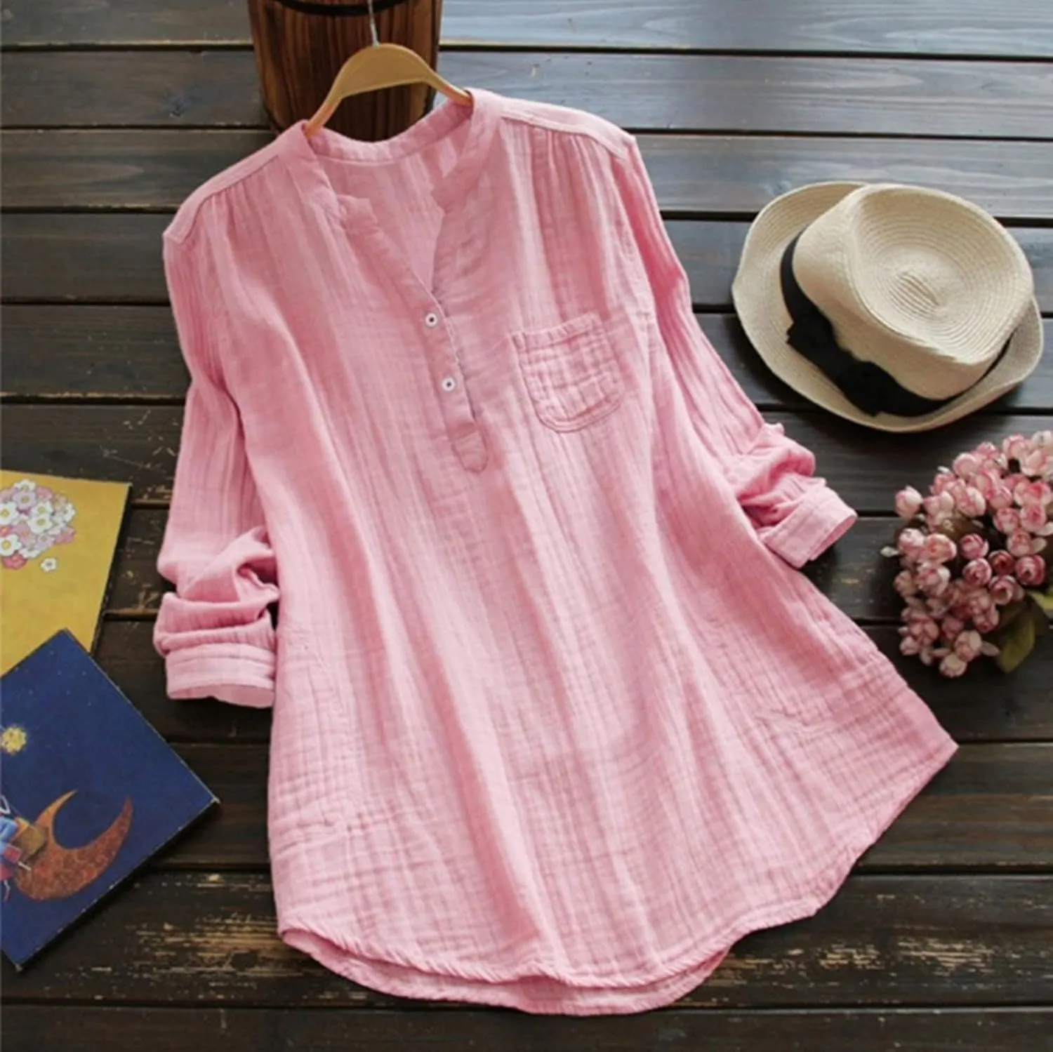 Women's Button Cotton Linen Short Sleeve Tops Summer Cute Casual Oversized Blouse Top V Neck Loose Fit Tshirts