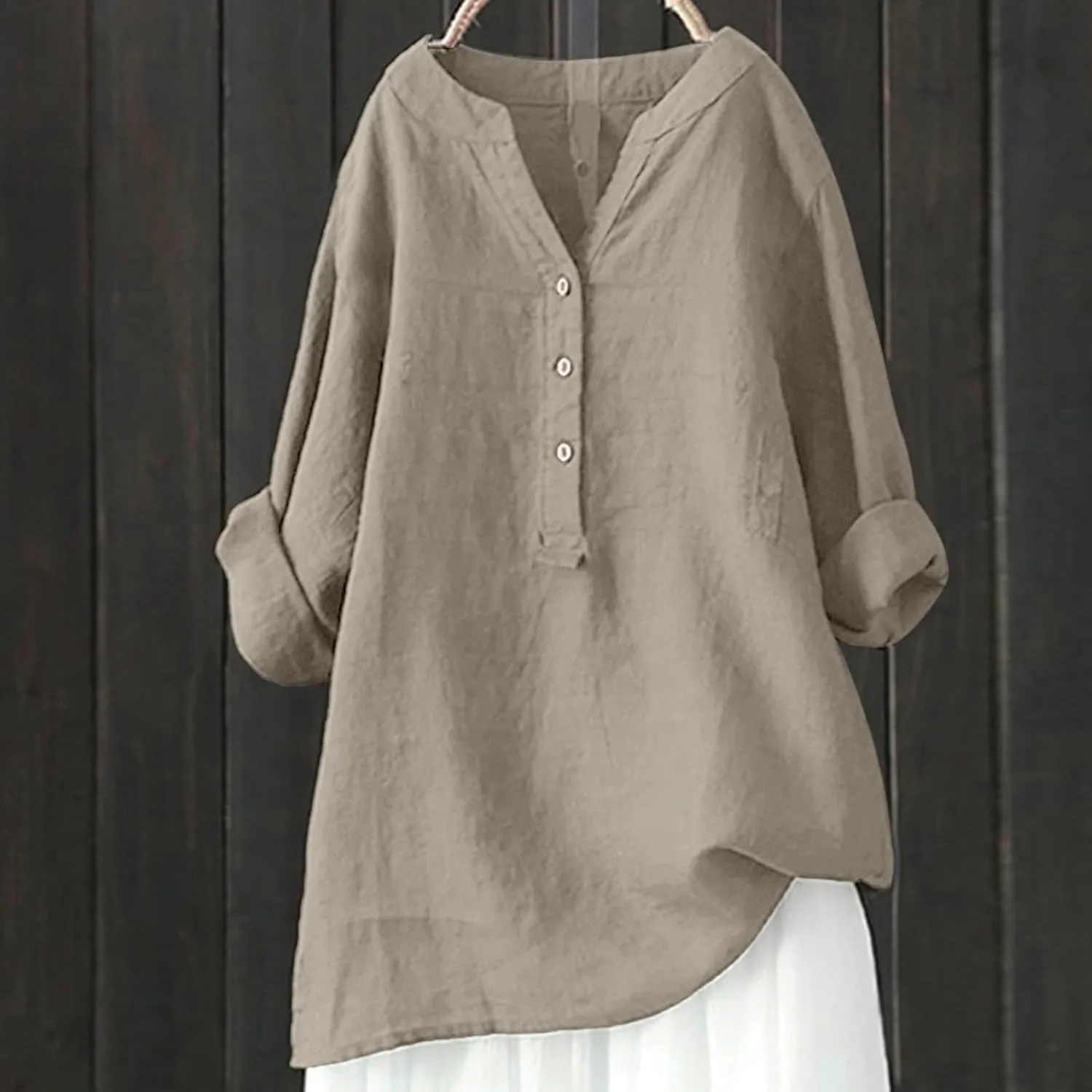 Women's Button Cotton Linen Short Sleeve Tops Summer Cute Casual Oversized Blouse Top V Neck Loose Fit Tshirts