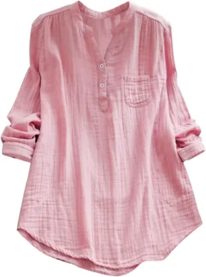Women's Button Cotton Linen Short Sleeve Tops Summer Cute Casual Oversized Blouse Top V Neck Loose Fit Tshirts