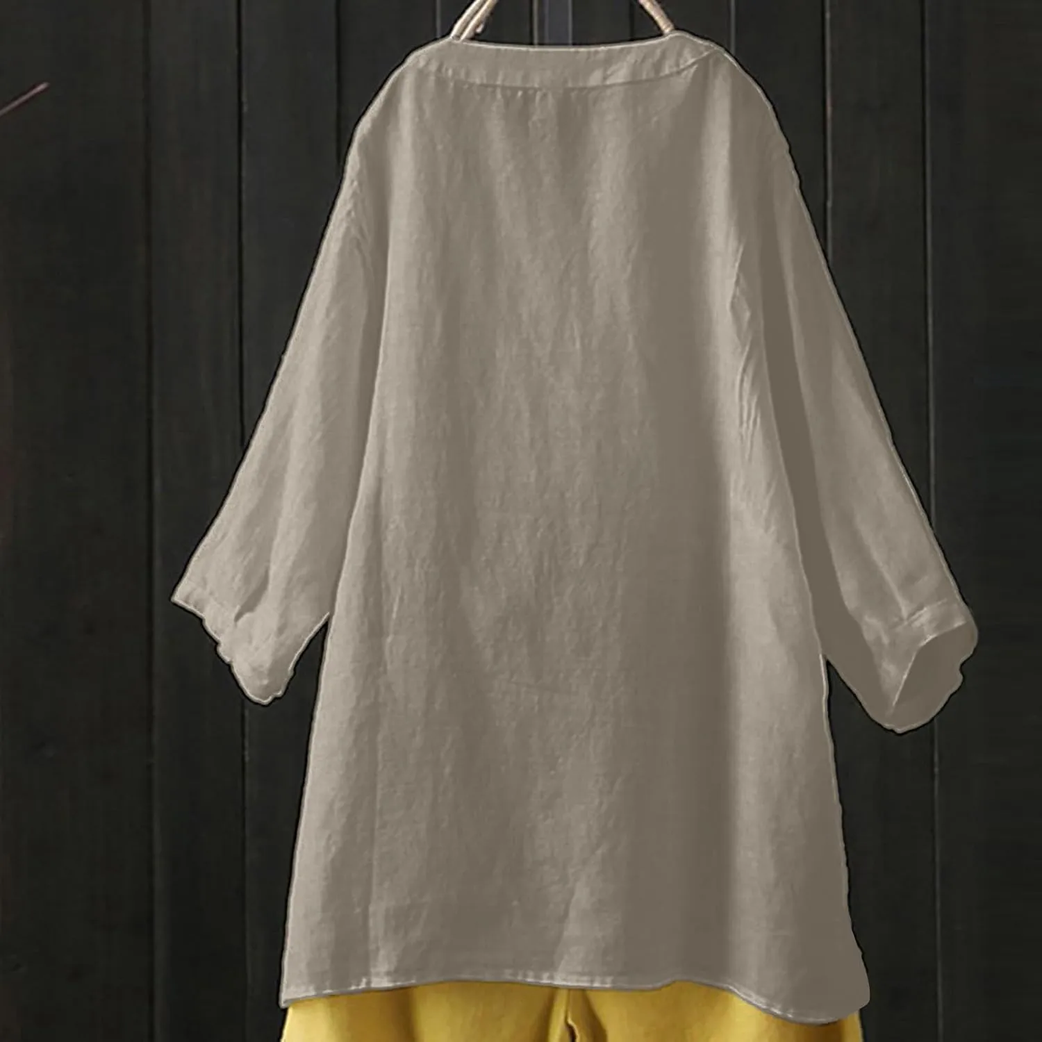 Women's Button Cotton Linen Short Sleeve Tops Summer Cute Casual Oversized Blouse Top V Neck Loose Fit Tshirts