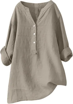 Women's Button Cotton Linen Short Sleeve Tops Summer Cute Casual Oversized Blouse Top V Neck Loose Fit Tshirts