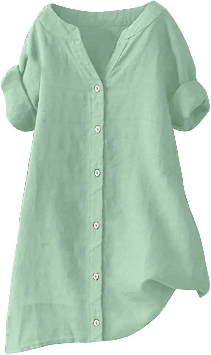 Womens Floral Linen Short Sleeve Top Summer Beach Casual Plus Size Tunic Top Round Neck Loose Tshirts