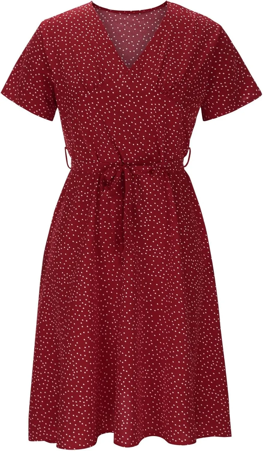 Women's Floral Wrap V-Neck Midi Dress Short Sleeve Boho Summer Beach Long Dress High Low Hem Smocked Dress Women