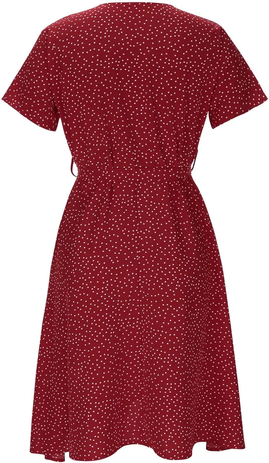 Women's Floral Wrap V-Neck Midi Dress Short Sleeve Boho Summer Beach Long Dress High Low Hem Smocked Dress Women