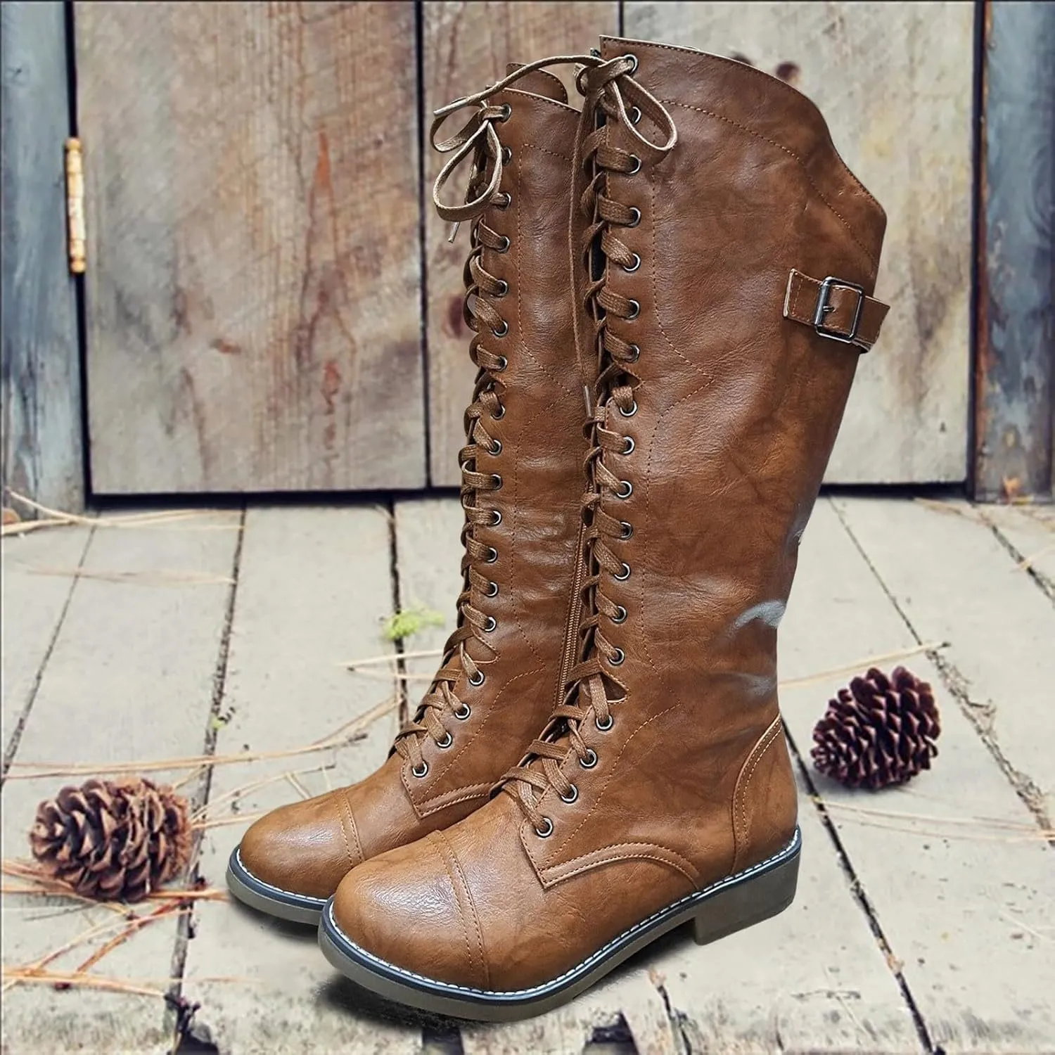 Womens Knee High Chunky Heel Boots Faux Suede Pointed Toe Side Zipper Boots Knee High Side Zipper Western Pull On Rain Boots