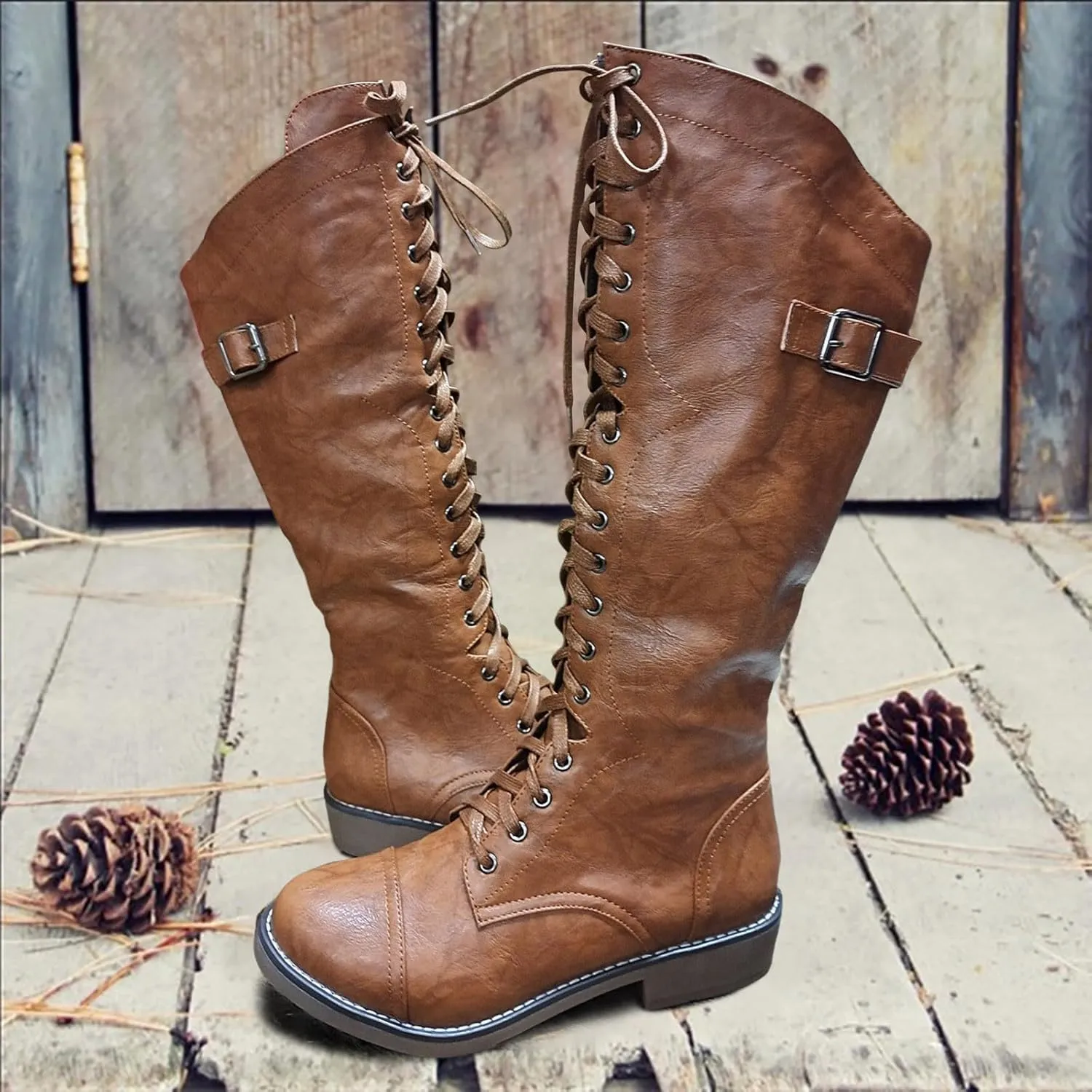 Womens Knee High Chunky Heel Boots Faux Suede Pointed Toe Side Zipper Boots Knee High Side Zipper Western Pull On Rain Boots