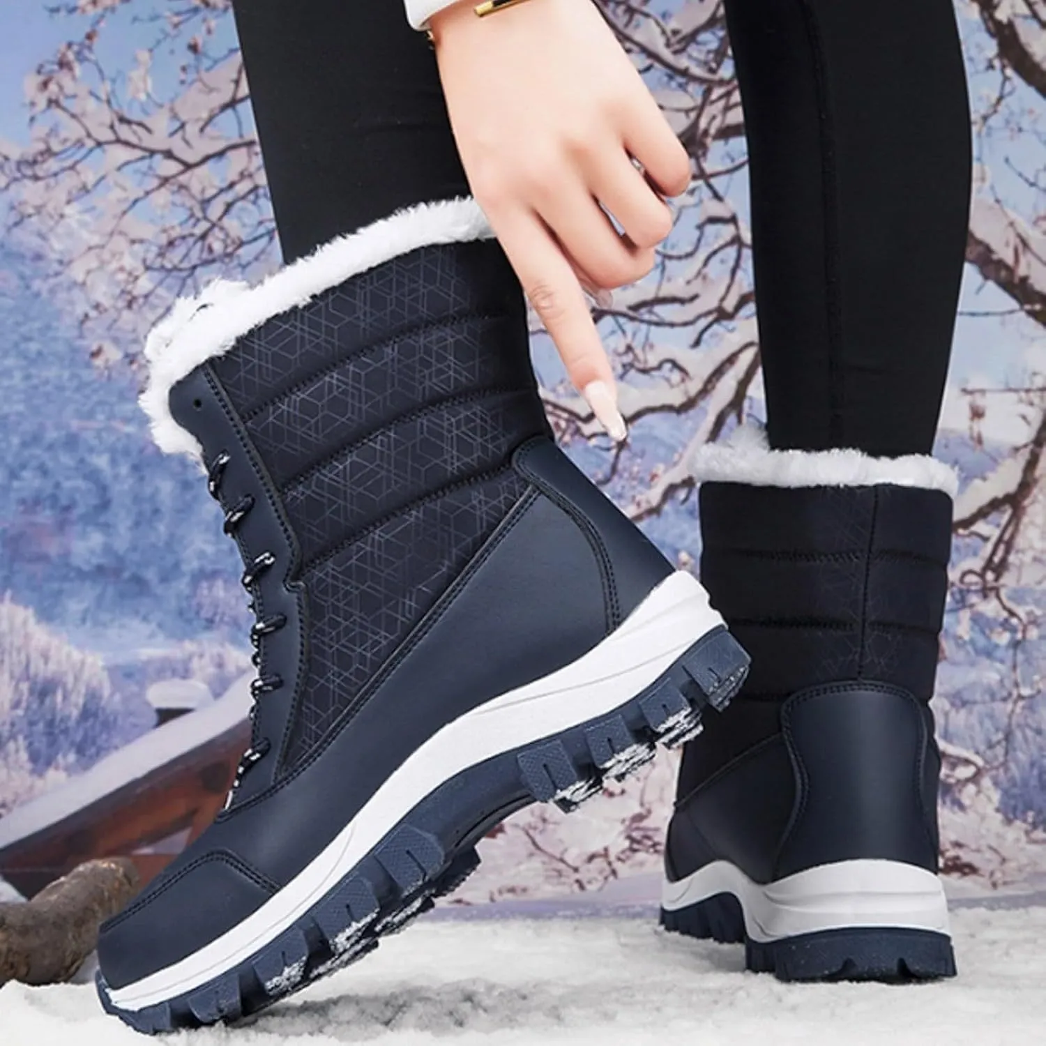 Women's Large Size Mid Calf Comfortable and Warm Ski Boots Womens Fashion Boots Mid Calf Knee High Winter Sock
