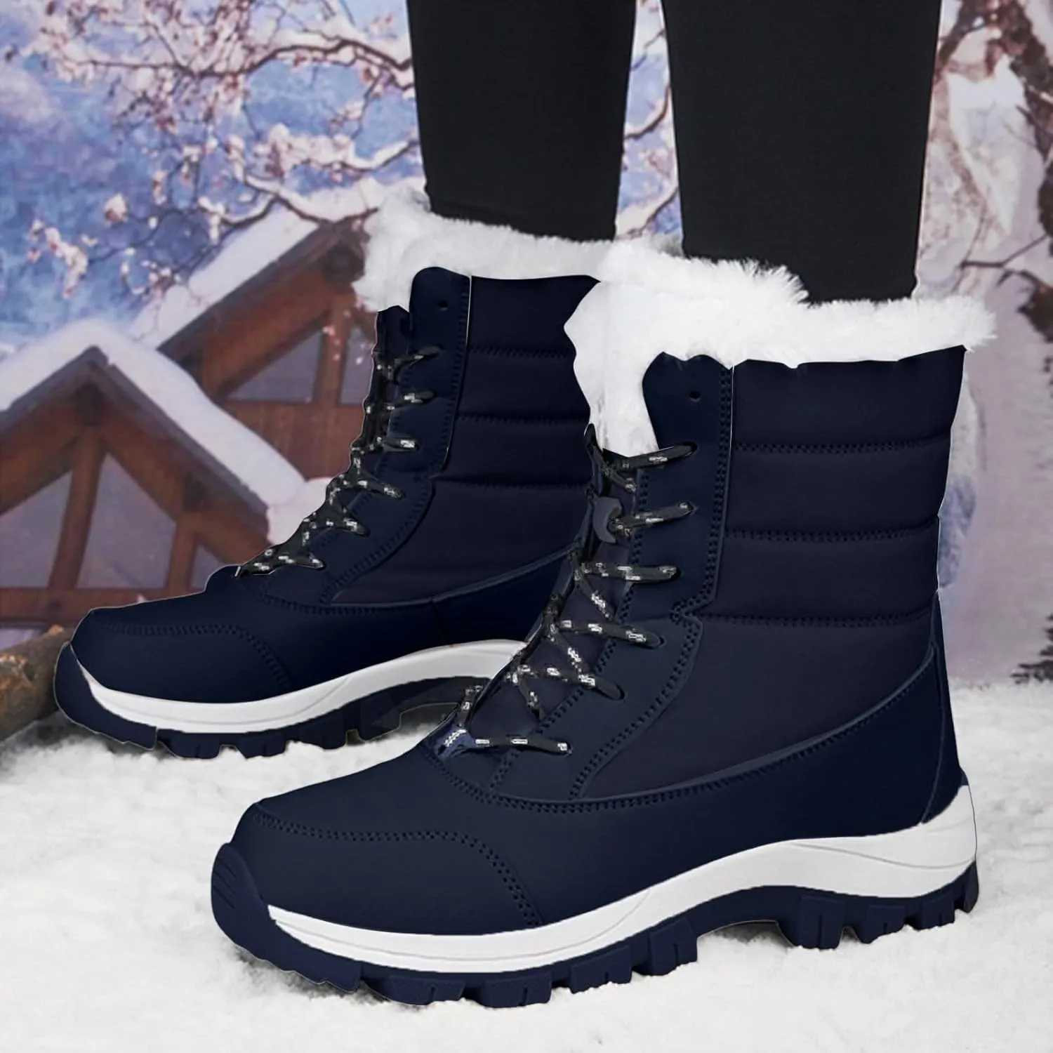 Women's Large Size Mid Calf Comfortable and Warm Ski Boots Womens Fashion Boots Mid Calf Knee High Winter Sock