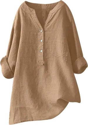 Women's Linen Shirts Summer Linen Embroidery Floral Short Sleeve T Shirts Casual Loose Henley V Neck Blouses