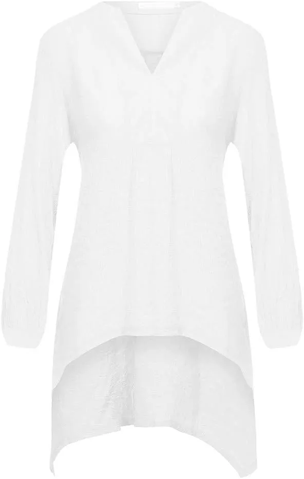 Women's Linen Shirts Summer Linen Solid Color Long Sleeve Tunic Tops Casual Plus Size Soft Crew Neck Tee Tops