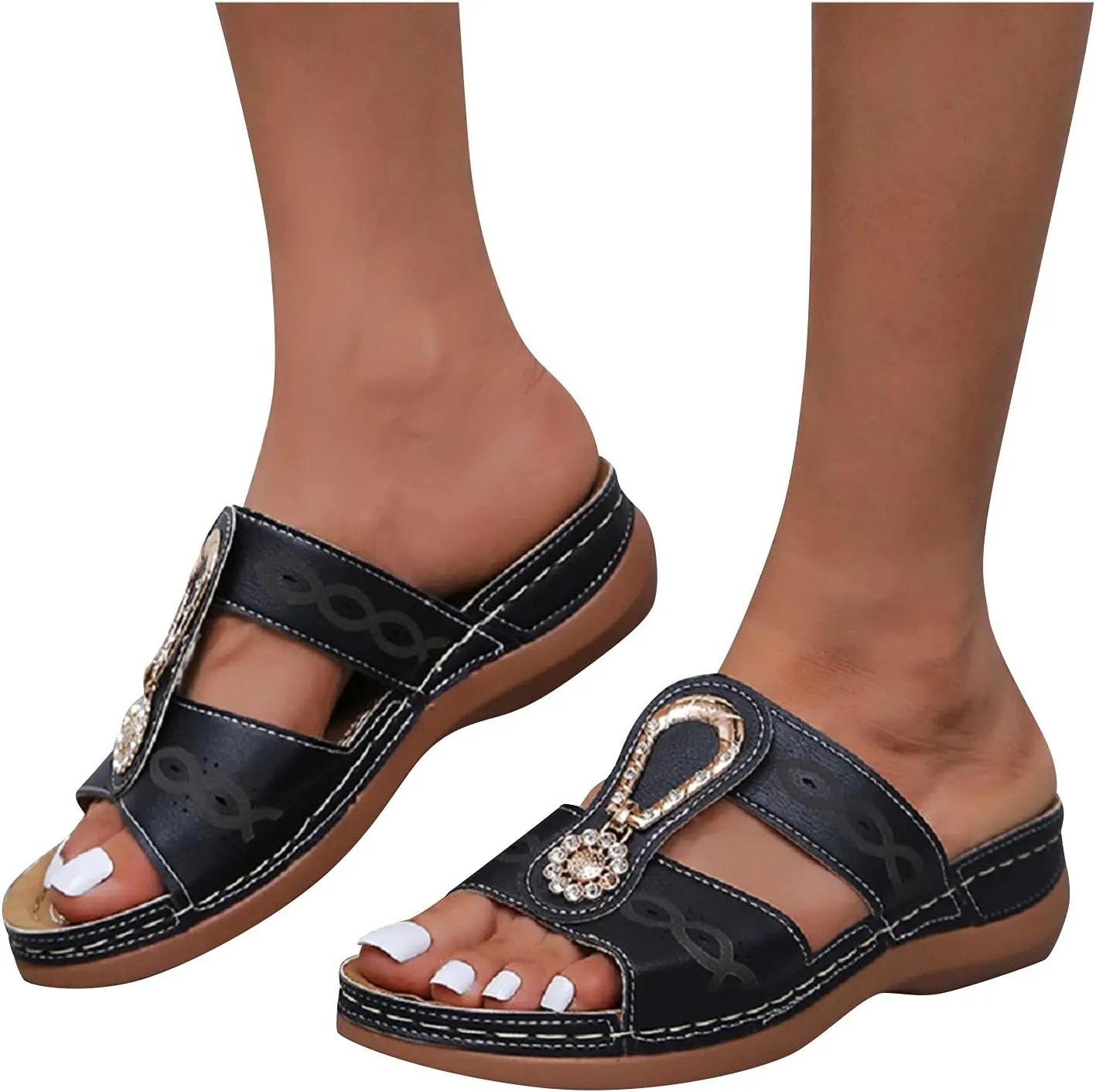 Womens Orthopedic Walking Sandals with Arch Support Adjustable Straps Comfortable Summer Beach Casual Outdoor Slides Plantar Fasciitis Relief Recovery Footwear