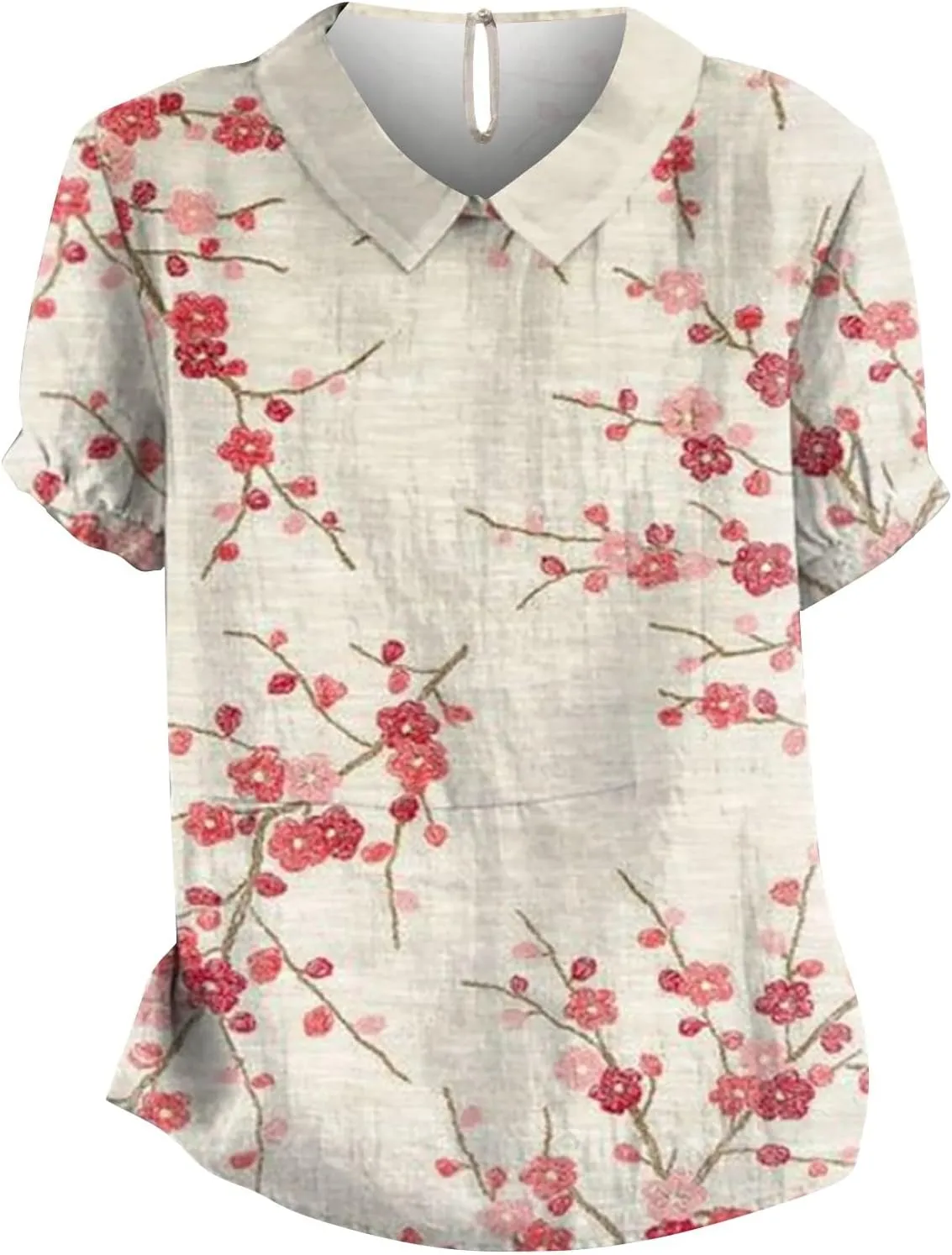 Womens Short Sleeve Button Down Shirts Loose Plus Size Short Sleeve Lapel T Shirt Linen Loose Large Size Thin Lapel Shirt