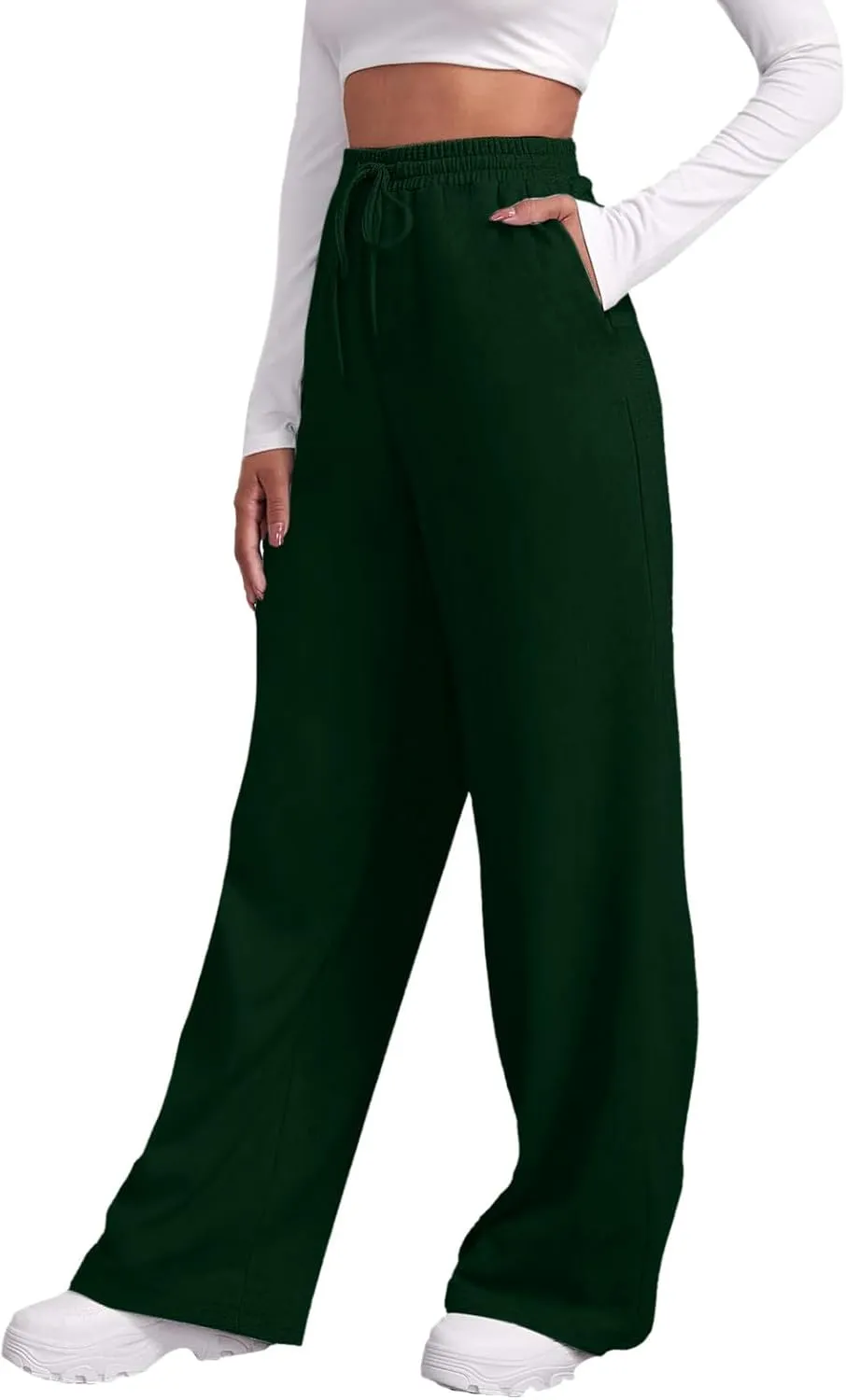 Womens Sweatpants High Waist Baggy Lounge Pants Fleece Lined Wide Leg Drawstring Athletic Joggers with Pockets