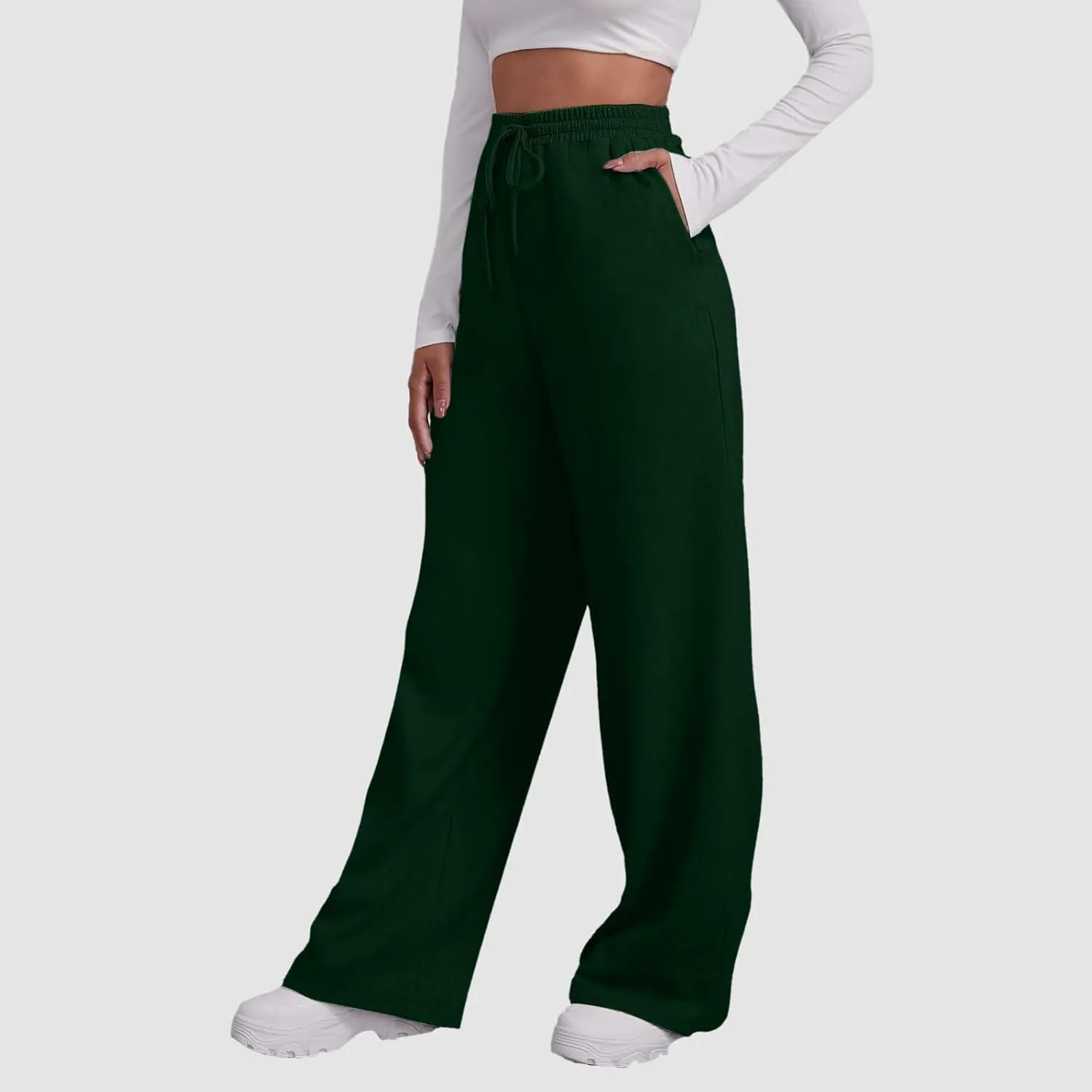 Womens Sweatpants High Waist Baggy Lounge Pants Fleece Lined Wide Leg Drawstring Athletic Joggers with Pockets