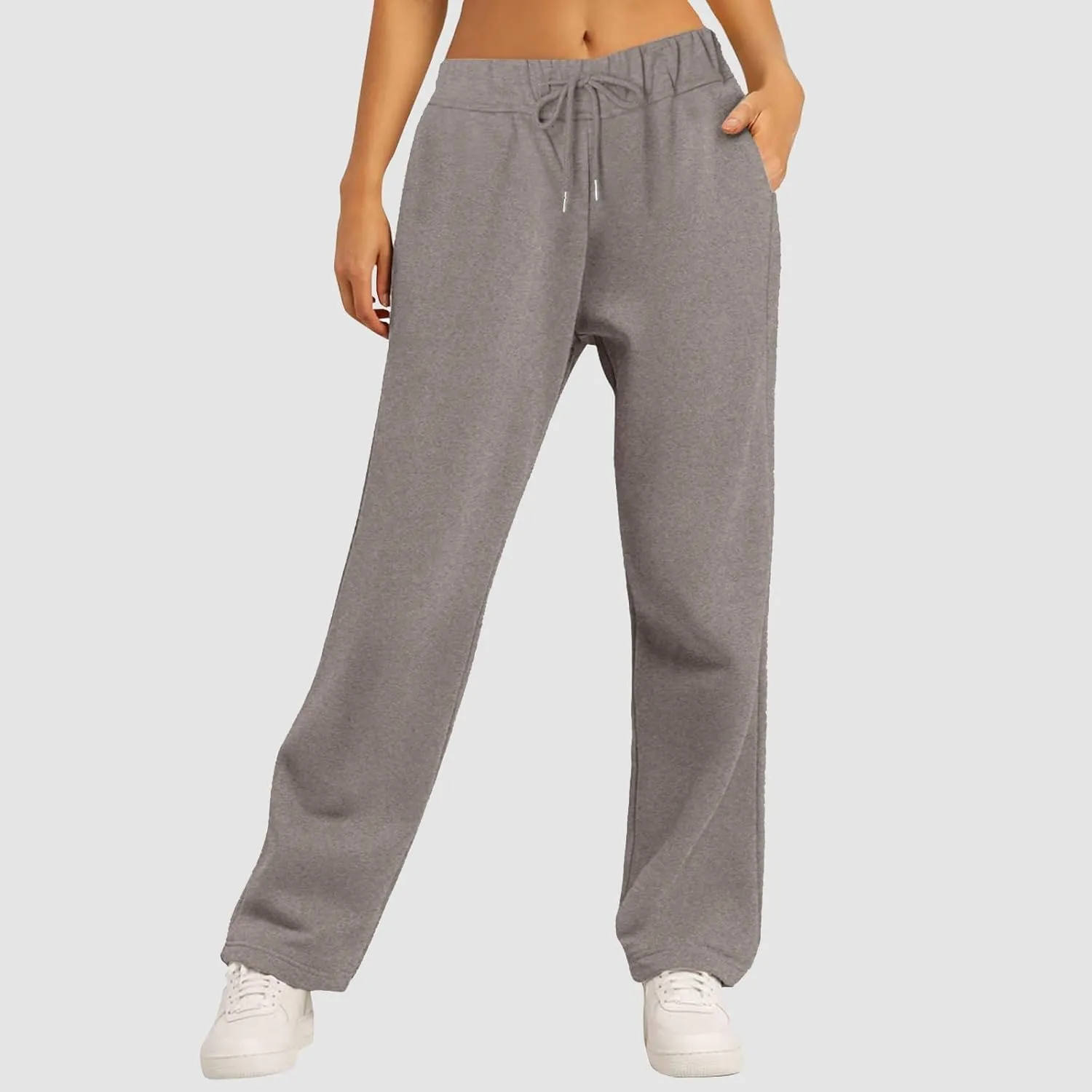 Womens Sweatpants High Waist Baggy Lounge Pants Fleece Lined Wide Leg Drawstring Athletic Joggers with Pockets