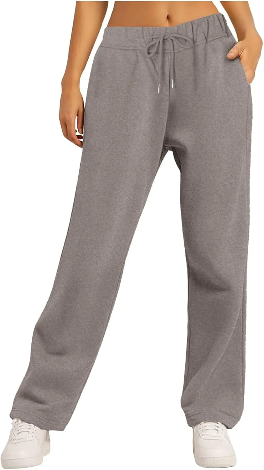 Womens Sweatpants High Waist Baggy Lounge Pants Fleece Lined Wide Leg Drawstring Athletic Joggers with Pockets