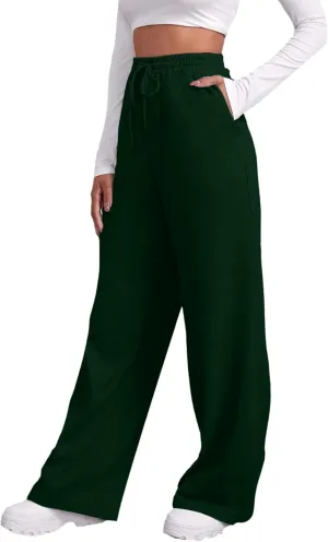 Womens Sweatpants High Waist Baggy Lounge Pants Fleece Lined Wide Leg Drawstring Athletic Joggers with Pockets