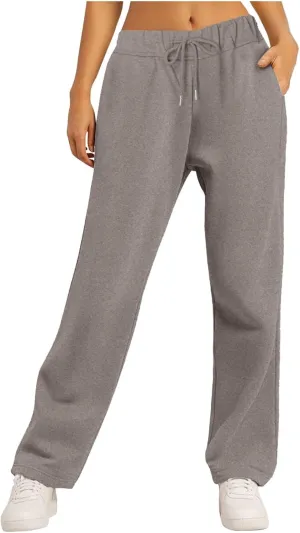 Womens Sweatpants High Waist Baggy Lounge Pants Fleece Lined Wide Leg Drawstring Athletic Joggers with Pockets