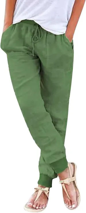 Women's Wide Leg Linen Pants Dressy High Waist Palazzo Pant Tie Knot Loose Flowy Trousers with Pocket