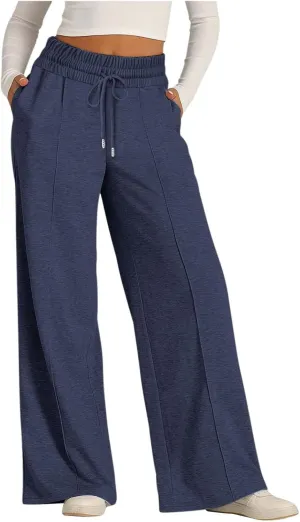 Women's Wide Leg Sweatpant High Waisted Baggy Casual Elastic Drawstring Workout Lounge Pants with Pockets