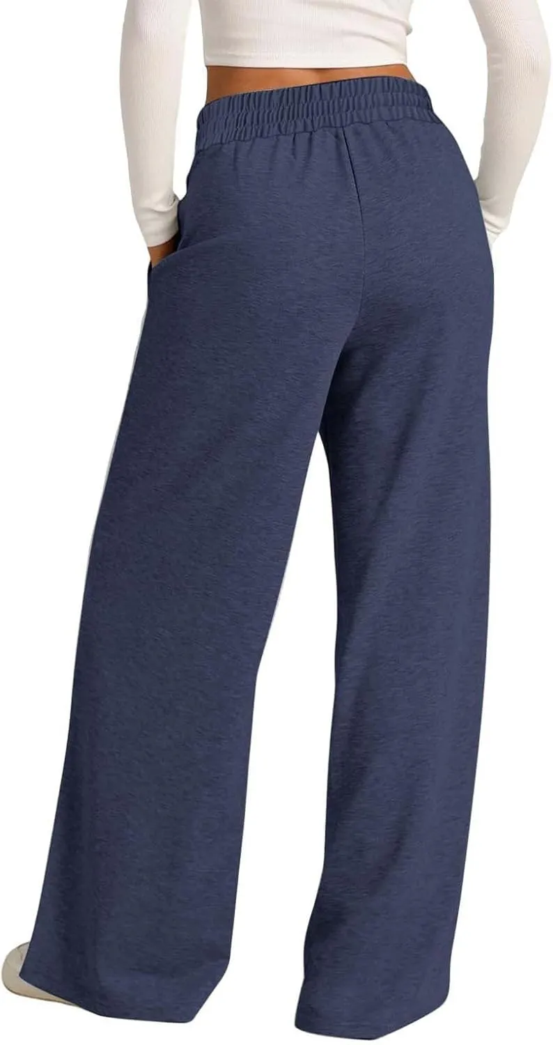 Women's Wide Leg Sweatpant High Waisted Baggy Casual Elastic Drawstring Workout Lounge Pants with Pockets