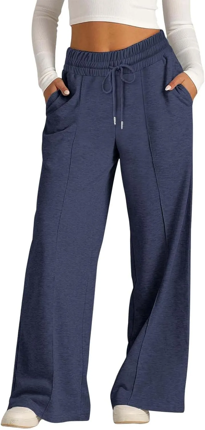 Women's Wide Leg Sweatpant High Waisted Baggy Casual Elastic Drawstring Workout Lounge Pants with Pockets