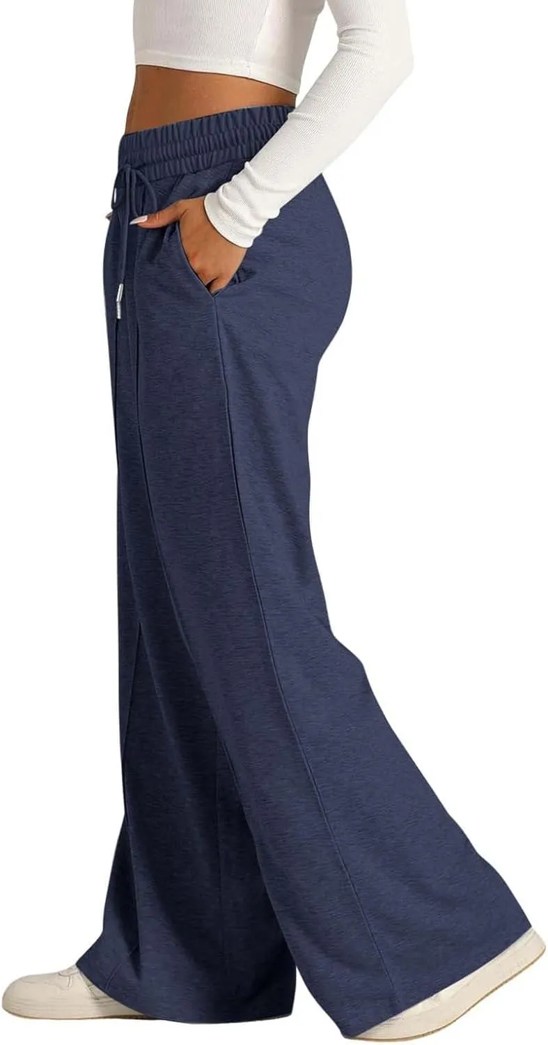 Women's Wide Leg Sweatpant High Waisted Baggy Casual Elastic Drawstring Workout Lounge Pants with Pockets