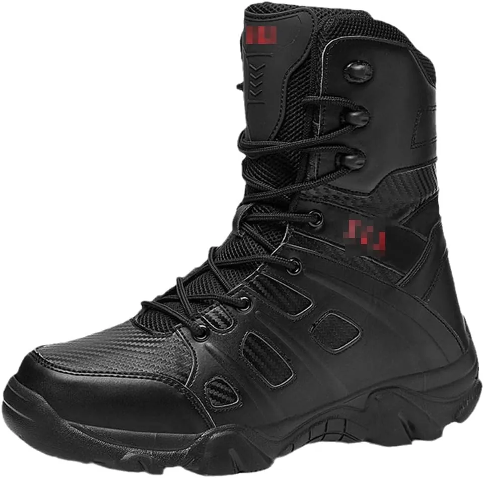 ZINERLIK Black Comfortable Zipper High Top Men's Hiking Shoes Tactical Boots Army Non-Slip Outdoor Hiking Boots